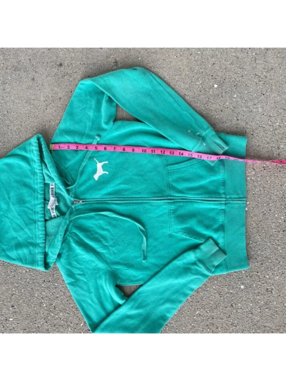 Victoria’s Secret PINK Y2K Zip Up Hoodie XS Green Logo Spellout Tuscan Mom 2010s - Picture 9 of 10